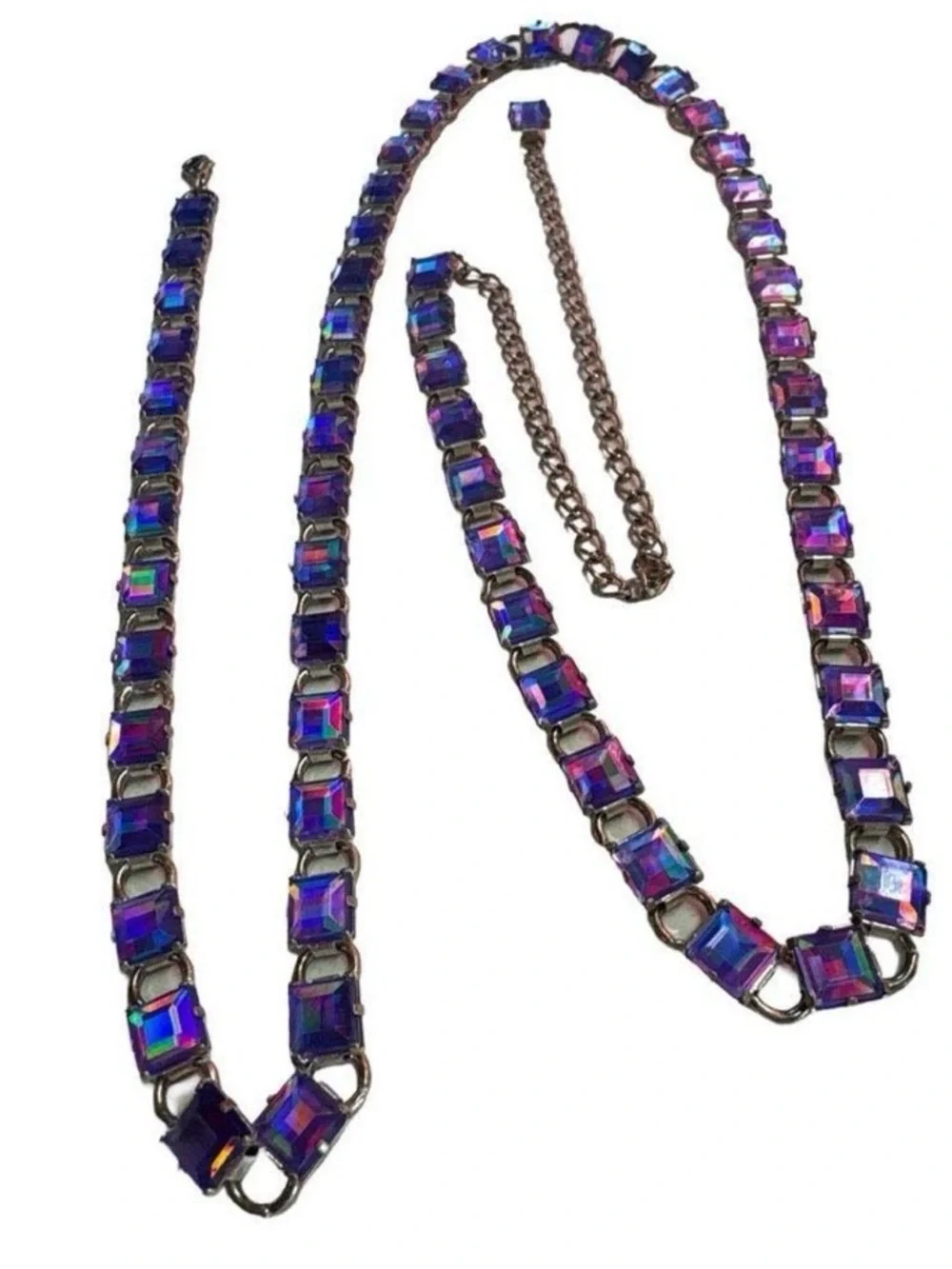 Rare Quality 40” Long Purple Iridescent Link Necklace Vintage 90s Style